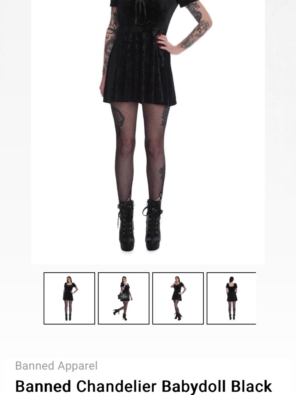 Gothic Banned Black Lace-Trim Babydoll Dress
